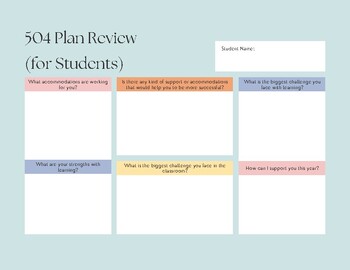 Preview of New Year: 504 Plan Review (for all - Students, Parents, Teachers, & Counselor)
