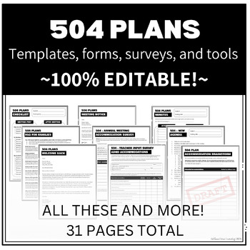 Preview of 504 Plan Templates, Surveys, & Tools - 100% EDITABLE!