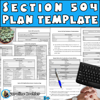 Preview of 504 Plans in Schools Template with Accommodations SPED Behavior Intervention