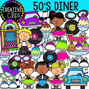 50s Diner Kids {50s Clipart} by Krista Wallden - Creative Clips | TPT