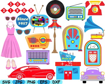 Preview of 50s clip art cars music note svg classic music rock radio phone sport props 115s