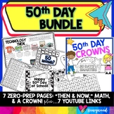 50th Day of School BUNDLE : Crown , Then & Now , Math , Vi