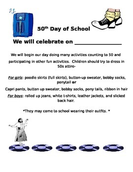 Preview of 50th Day of School Letter Home