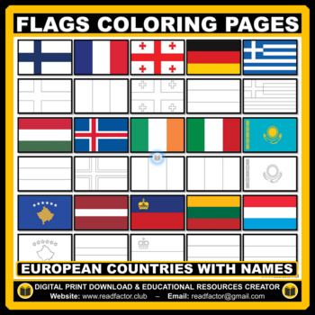Preview of Flags Coloring Pages of European Countries with Names