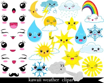 51 PNG Files- Kawaii Weather Clipart - Digital Clip Art  086