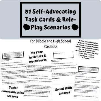 Middle High School Speech Therapy Self Advocacy Activities Role Play Scenarios