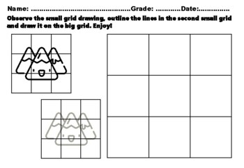 Preview of 51 Winter Easy Grid Drawing Activities, Winter Art Sub Plan Math.Content.7.G.A.1