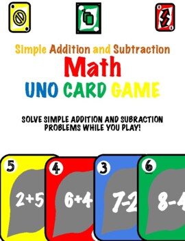 Preview of 51 card Math Uno Game! Simple Addition and Subtraction card game play!