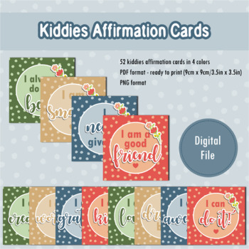 Preview of 52 Affirmation Cards for Kiddies, Mindfulness Affirmations, Digital Download