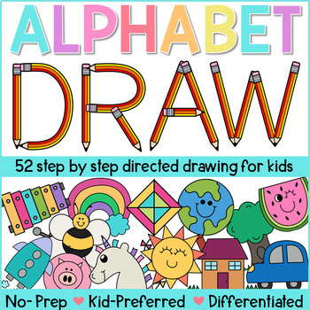 Preview of 52 Alphabet Directed Drawing Bundle - Art & Printing Letter Activities - ABC