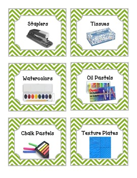 52 Green Chevron Supplies Labels by Simplify and Teach | TpT