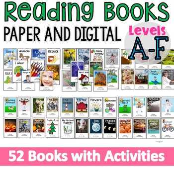 Preview of 52 Guided Reading Leveled Books PAPER & DIGITAL Early Readers Levels A-F Bundle