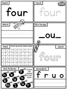 kindergarten sight words activity worksheets dolch by top teaching tasks