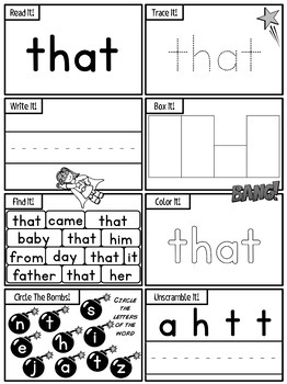 Kindergarten Sight Words Activity Worksheets Dolch by Top Teaching Tasks