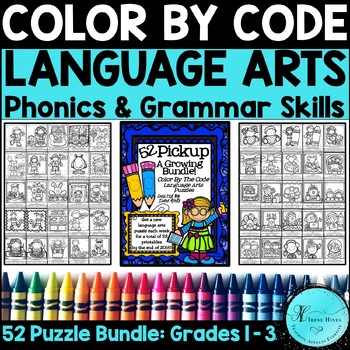 Preview of Color By Code Primary Language Arts Phonics Coloring Pages 1st, 2nd, 3rd Grade