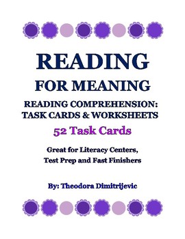 Preview of 52 Reading Comprehension Task Cards: Reading for Meaning