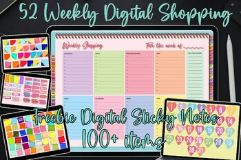 Preview of 52 Weekly Shopping Digital Planner Colorful Style with Hyperlinks