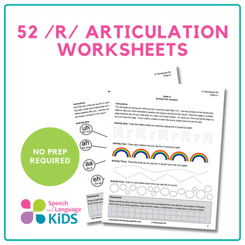 Preview of 52 /r/ Articulation Worksheets for Speech Therapy and Homework-No Prep Required