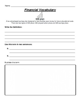 Preview of 529 plan - Vocabulary Term UDL Worksheet (Finance)