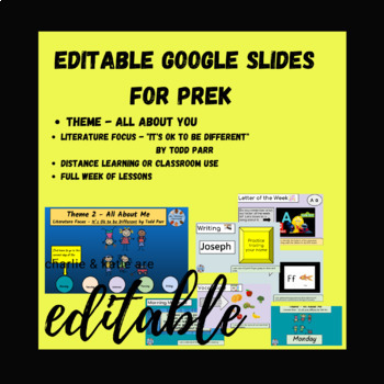Preview of 53 EDITABLE GOOGLE SLIDES THEME ALL ABOUT YOU PREK DISTANCE LEARNING OR IN CLASS