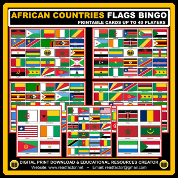 Preview of 54 African countries flag BINGO Game for up to 40 players