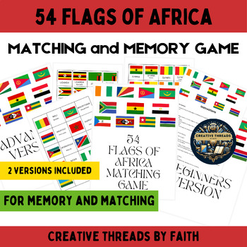 Preview of 54 Flags of Africa Matching Game, Memory Game - Flag, Country Capital