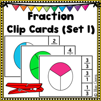 Preview of 54 Fraction Clip Cards / Fraction Clothes Pin Cards (Set 1)