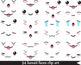 54 PNG Files- Kawaii Faces-Digital Clip Art - 300 dpi 066