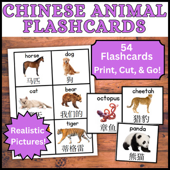 Preview of 54 Simplified Chinese to English Animal Flashcards - Mandarin Flash Cards EFL