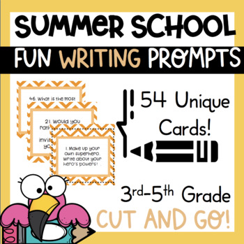 Preview of 54 Summer School Writing Prompts Journal Task Cards Fun  2nd 3rd 4th grade Fun