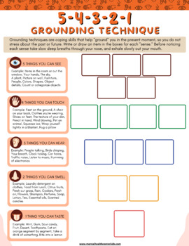 Preview of 54321 Grounding Technique Worksheet Mindfulness Exercise Trauma Anxiety Stress
