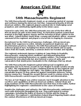 Preview of 54th Massachusetts Regiment Article & Questions (WORD)