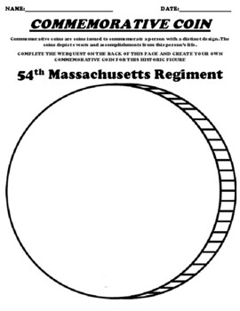 Preview of 54th Massachusetts Regiment COMMEMORATIVE COIN WORKSHEET AND WEBQUEST
