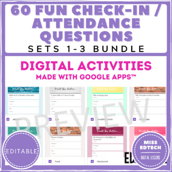 Preview of BUNDLE 1: 60 Check-in / Attendance Questions - Google - Distance Learning