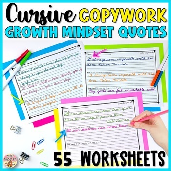 Preview of 55 Cursive Copywork Growth Mindset Quotes- Trace, Write, Think About It
