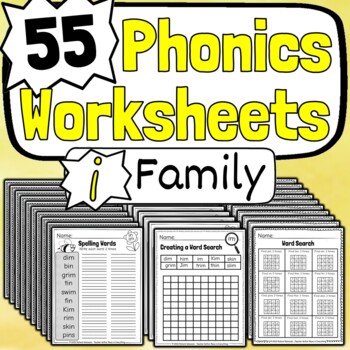 55 Phonics Worksheets | 1st Grade i word families by Music in Everything