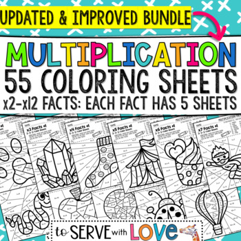 Preview of 55 sheet BUNDLE: Multiplication Color by Number Sheets Facts 2-12