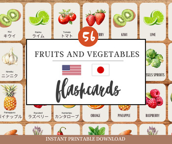 Preview of 56 English-Japenese Flashcards with Romaji | Fruits & Vegetables