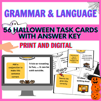 Preview of 56 Halloween Grammar & Language Task Cards