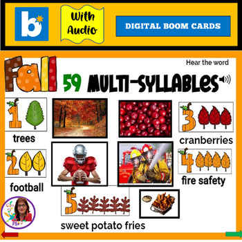 Preview of 59 FALL MULTISYLLABLE WORDS BOOM CARDS