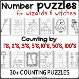 25 coloring NUMBER PUZZLES wizards Counting by 1s, 2s, 3s,