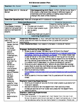 Preview of 5E Science Lesson Plan - States of Matter