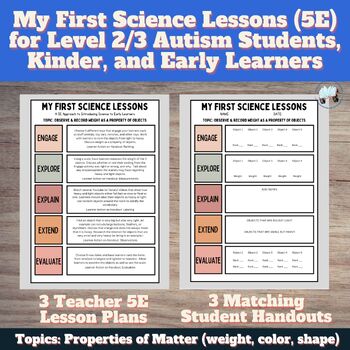 Preview of 5E Science Lesson Plans (Matter) for Autism Level 2/3, Kinder, & Early Learners