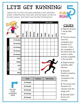 Preview of 5K Fun Run! - Critical Thinking Grid Logic Puzzle, Zentangle to Color