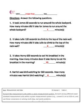 5.Md.a.1 Measurement And Data Word Problems 5Th Grade Common Core Math Sheets