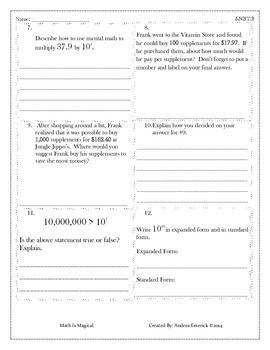 5.NBT.2 - Powers of 10 with Exponents - CCSS by Hocus Pocus Mathematics