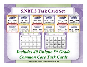 Preview of 5.NBT.3 5th Grade Math Task Cards - 5 NBT.3 Compare Decimals To Thousandths