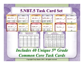 Preview of 5.NBT.5 5th Grade Math Task Cards - Fluently Multiply Multi-digit Whole Numbers