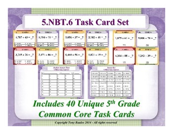 Preview of 5.NBT.6 5th Grade Math Task Cards - 5 NBT.6 Find Quotients of Whole Numbers