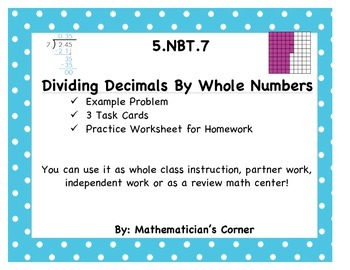 Preview of 5.NBT.7 Dividing Decimals by Whole Numbers